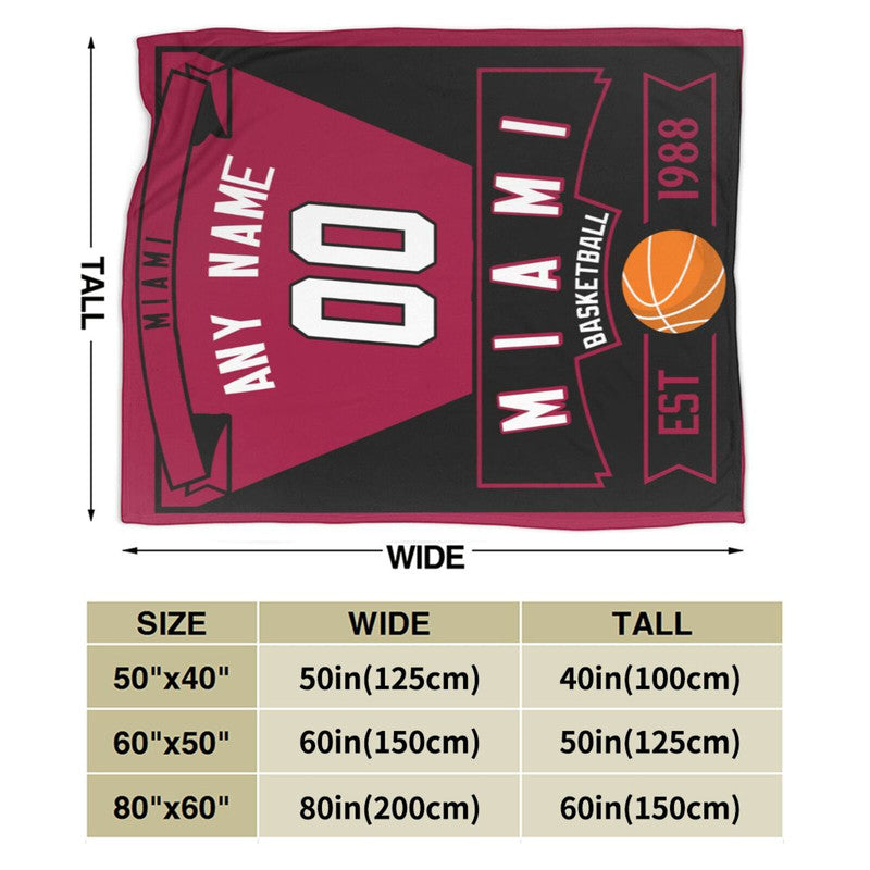 Custom Basketball Miami  Fleece Throw Blanket With Name Number for Fans Gifts