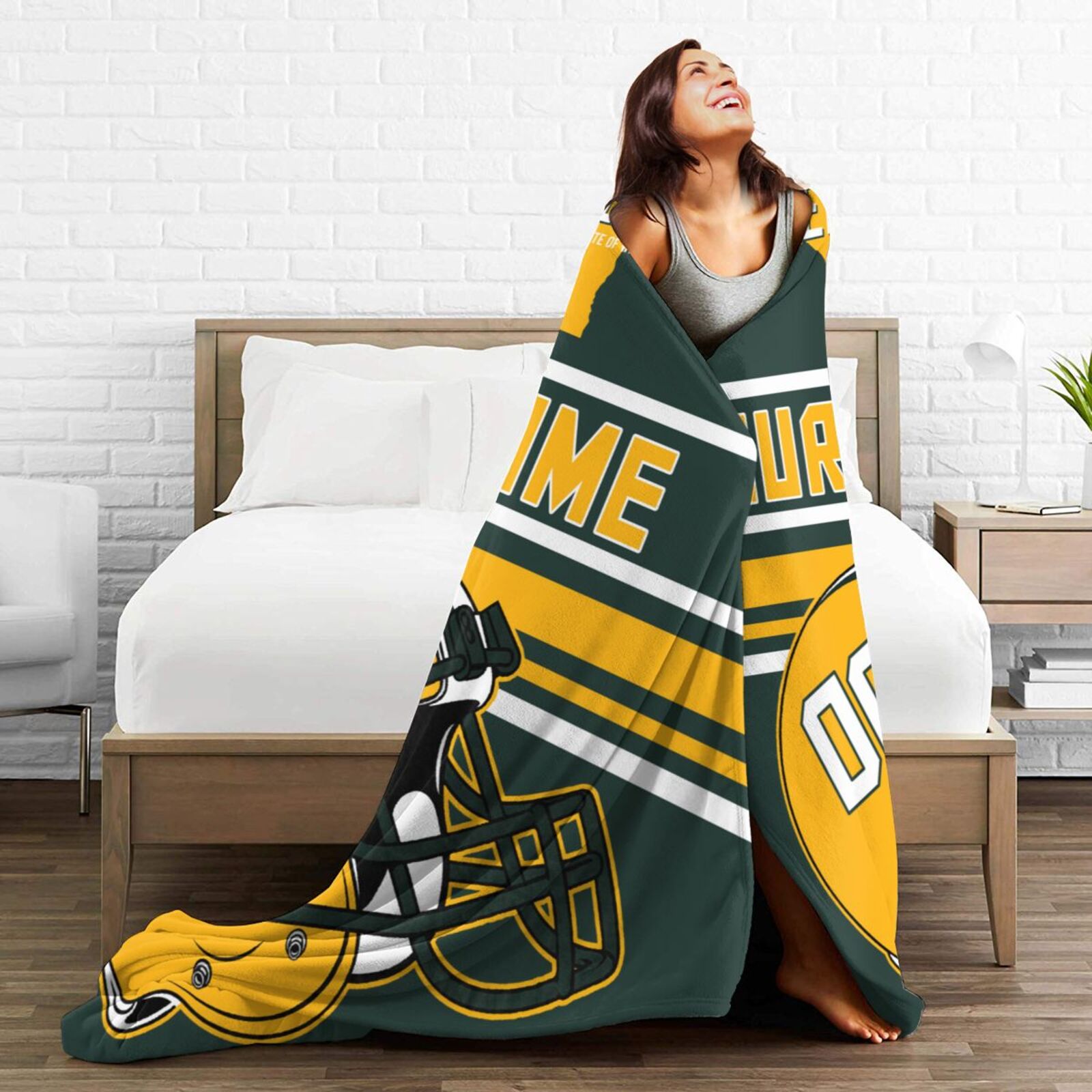 Custom Football City Map Green Bay Fleece Throw Blanket Name Number for Fans Gifts