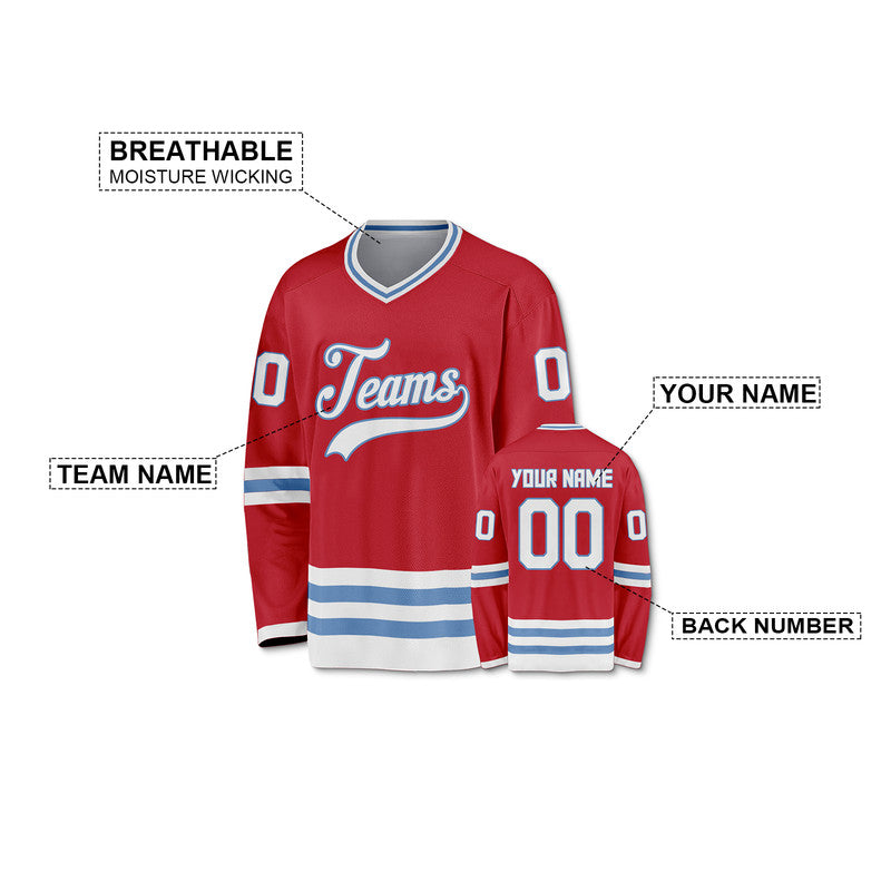 Custom Red White-Light Blue Authentic Hockey Jersey