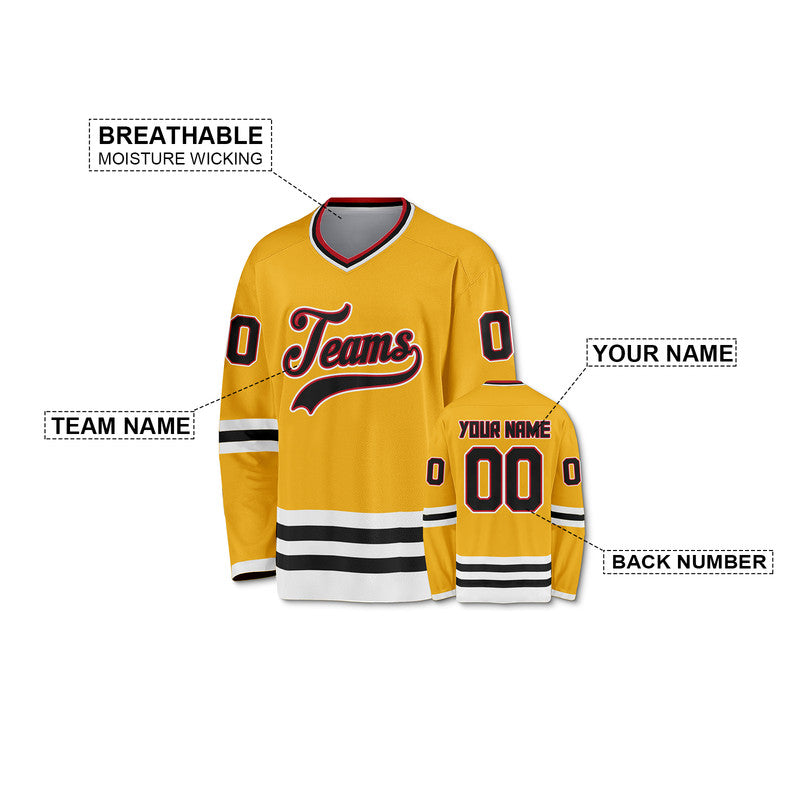 Custom Gold Black-Red Authentic Hockey Jersey