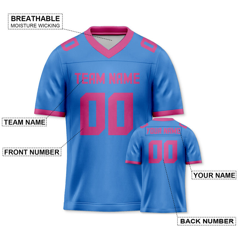 Custom Powder Blue Pink Mesh Authentic Football Jersey