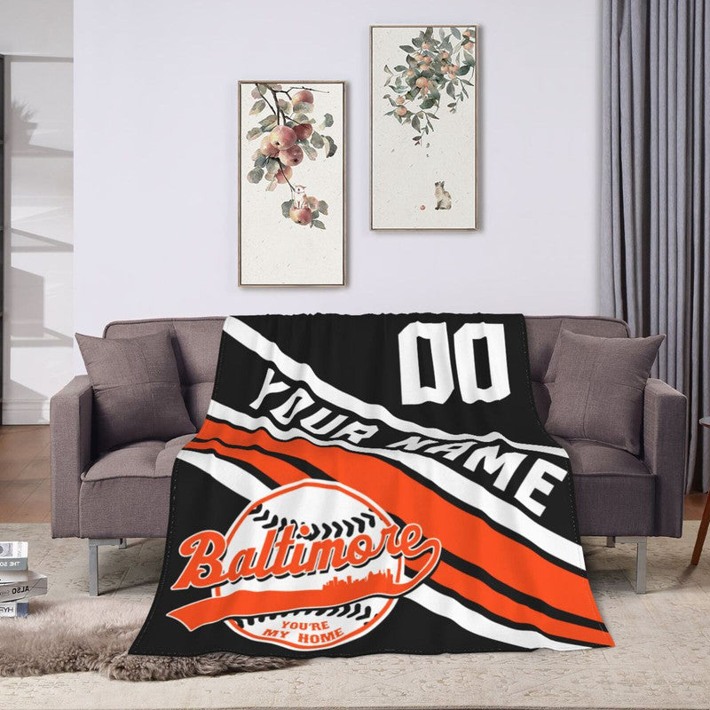 Custom Baseball Baltimore  Fleece Throw Blanket With Name Number for Fans Gifts