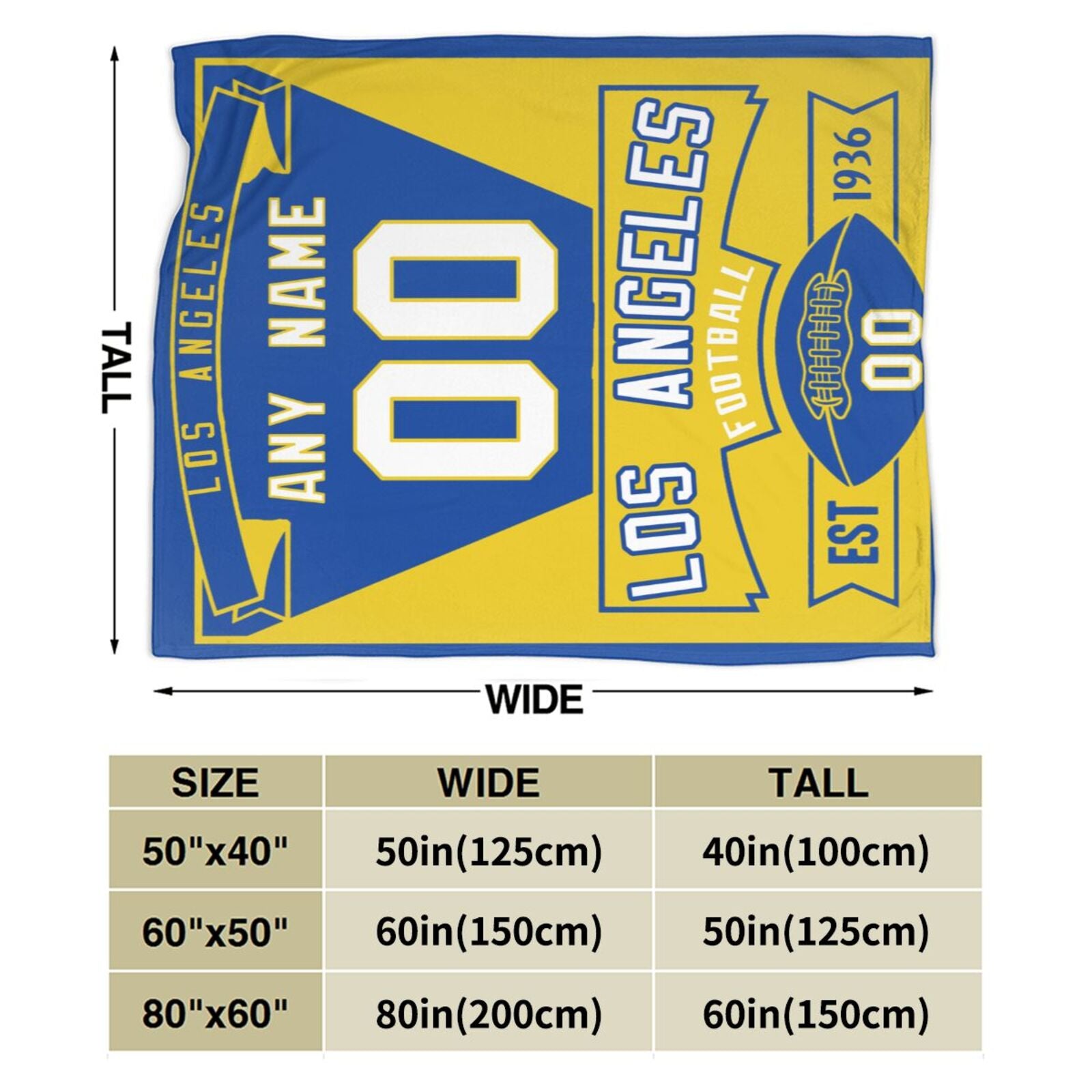 Custom Football City Los Angeles Fleece Throw Blanket With Name Number for Fans Gifts