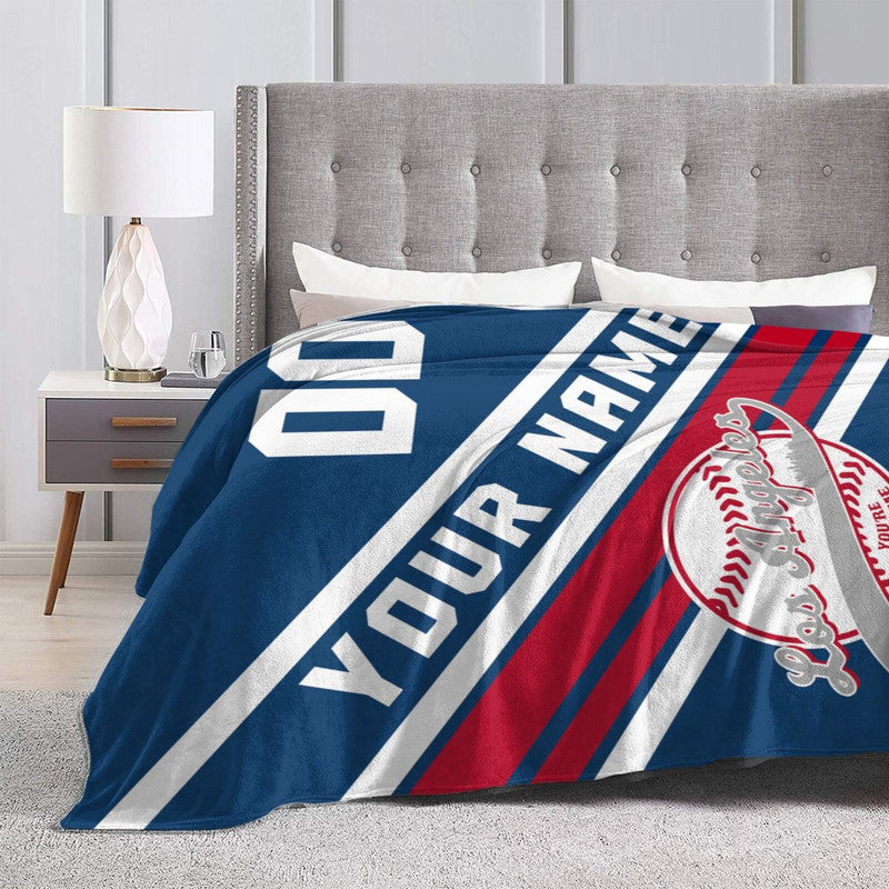 Custom Baseball Los Angeles Fleece Throw Blanket With Name Number for Fans Gifts