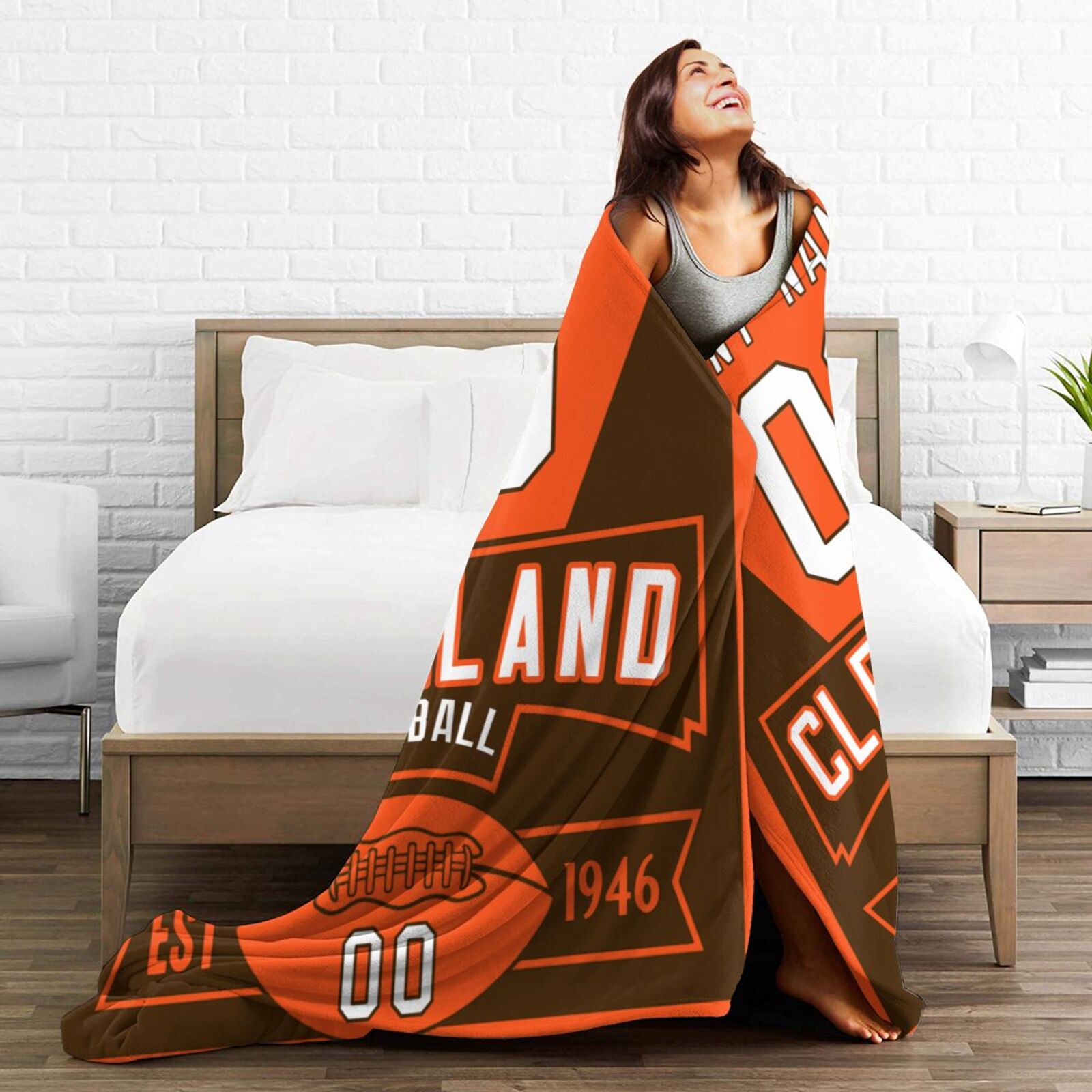 Custom Football City Cleveland Fleece Throw Blanket With Name Number for Fans Gifts
