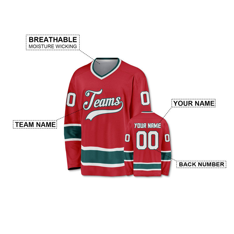 Custom Red White-Aqua Authentic Hockey Jersey
