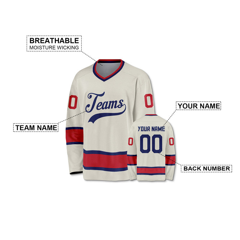 Custom Cream Royal-Red Authentic Hockey Jersey