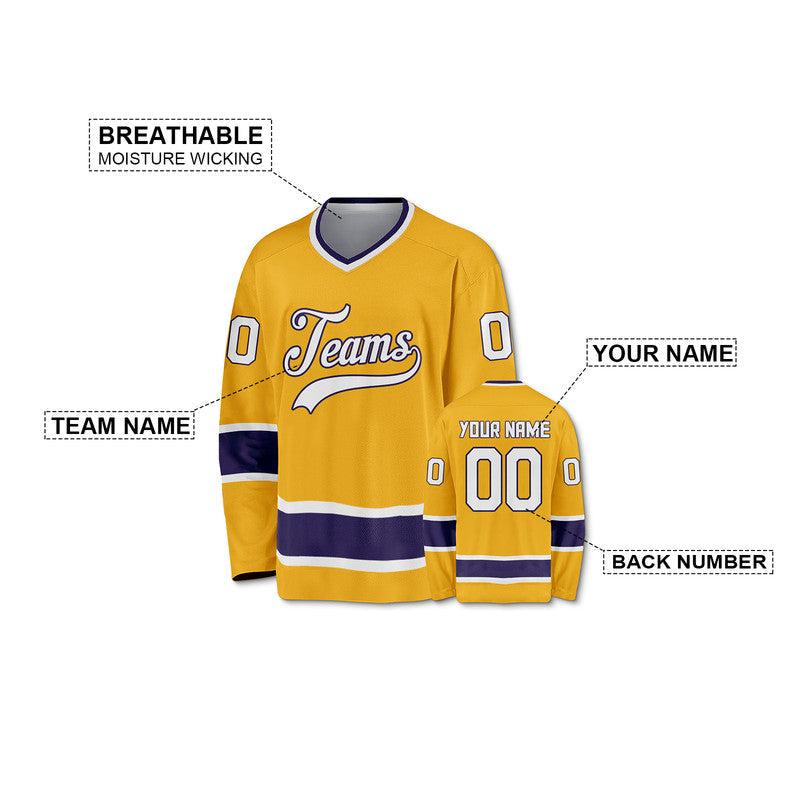 Custom Gold White-Purple Authentic Hockey Jersey
