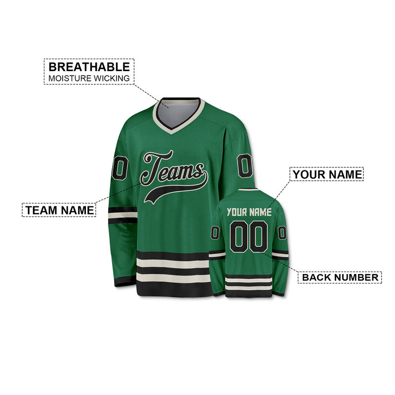 Custom Kelly Green Black-Beige Authentic Hockey Jersey