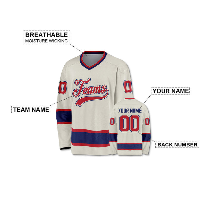 Custom Cream Red-Royal Authentic Hockey Jersey