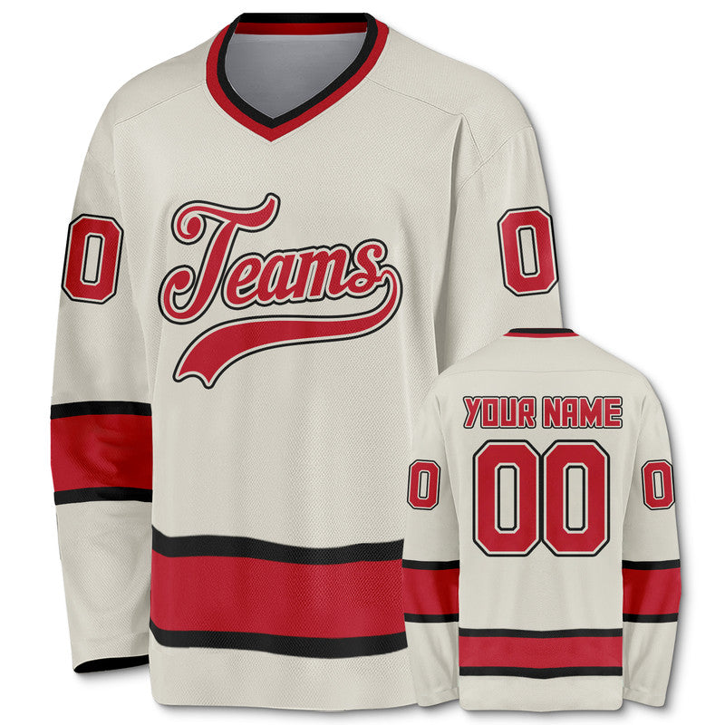 Custom Cream Red-Black Authentic Hockey Jersey