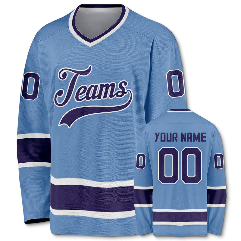 Custom Light Blue Navy-White Authentic Hockey Jersey