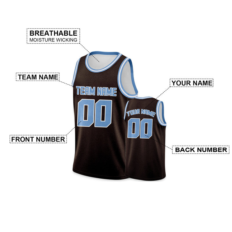 Custom Brown Light Blue Round Neck Rib-Knit Basketball Jersey
