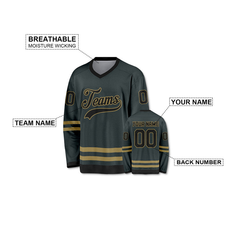 Custom  Steel Grey Black-Gold Authentic Hockey Jersey