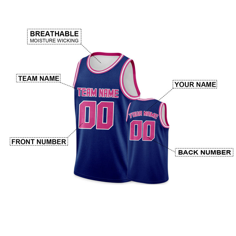 Custom Royal Pink Round Neck Rib-Knit Basketball Jersey