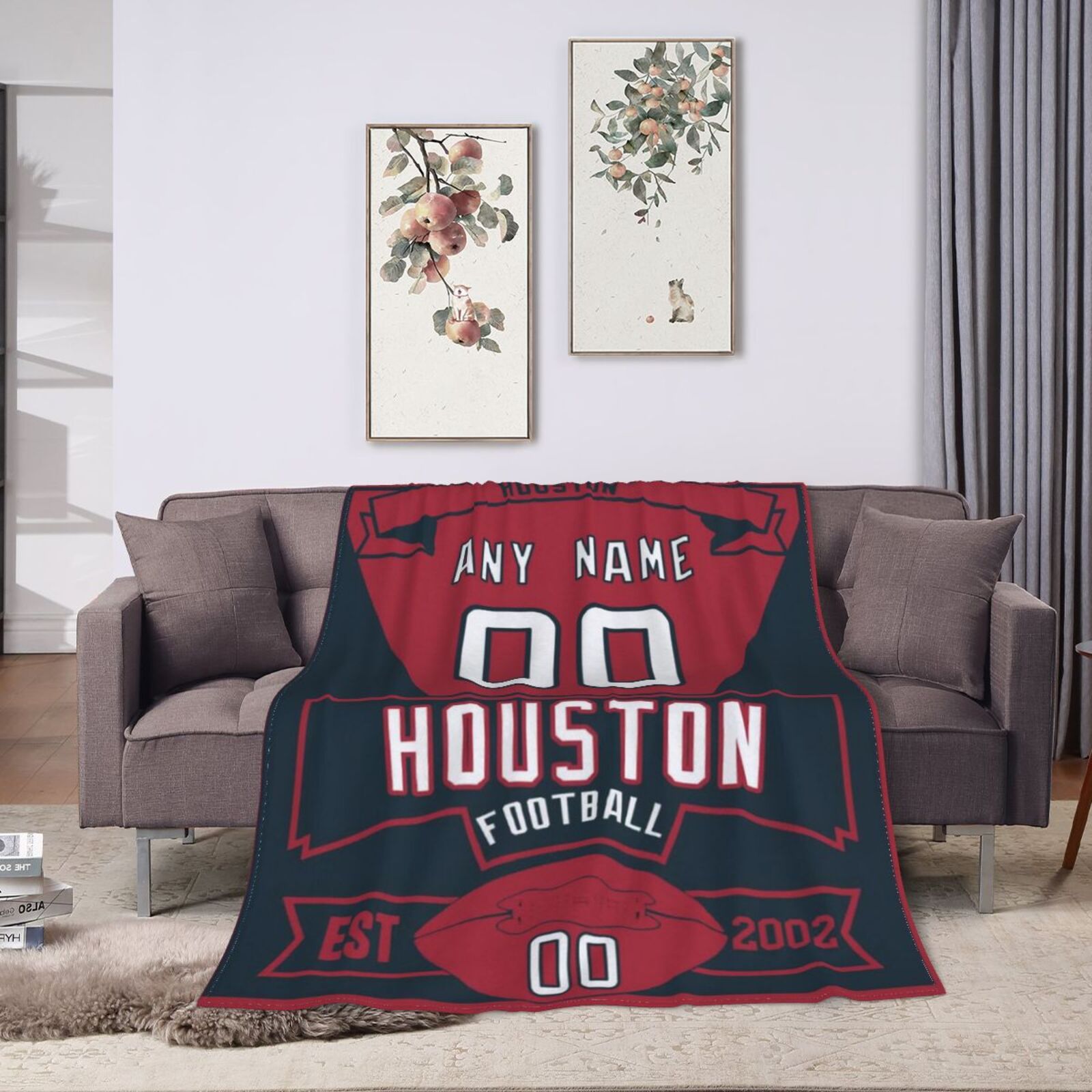 Custom Football City Houston Fleece Throw Blanket With Name Number for Fans Gifts