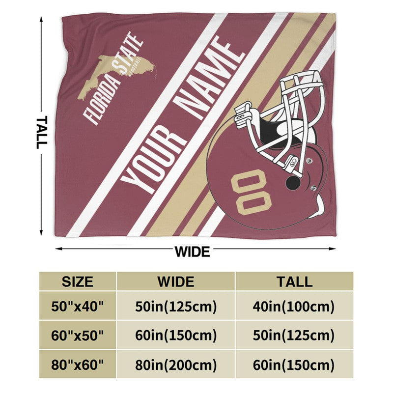 Custom Football Florida State Fleece Throw Blanket With Name Number for Fans Gifts