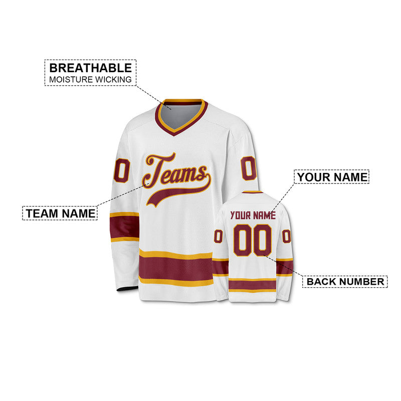 Custom White Crimson-Gold Authentic Hockey Jersey