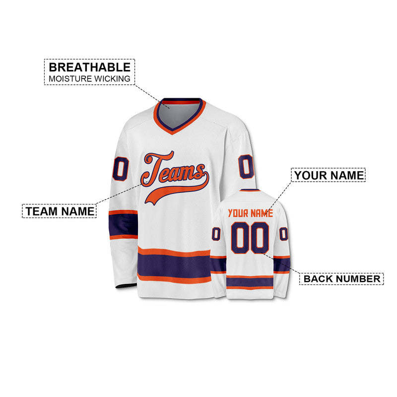Custom White Orange-Purple Authentic Hockey Jersey
