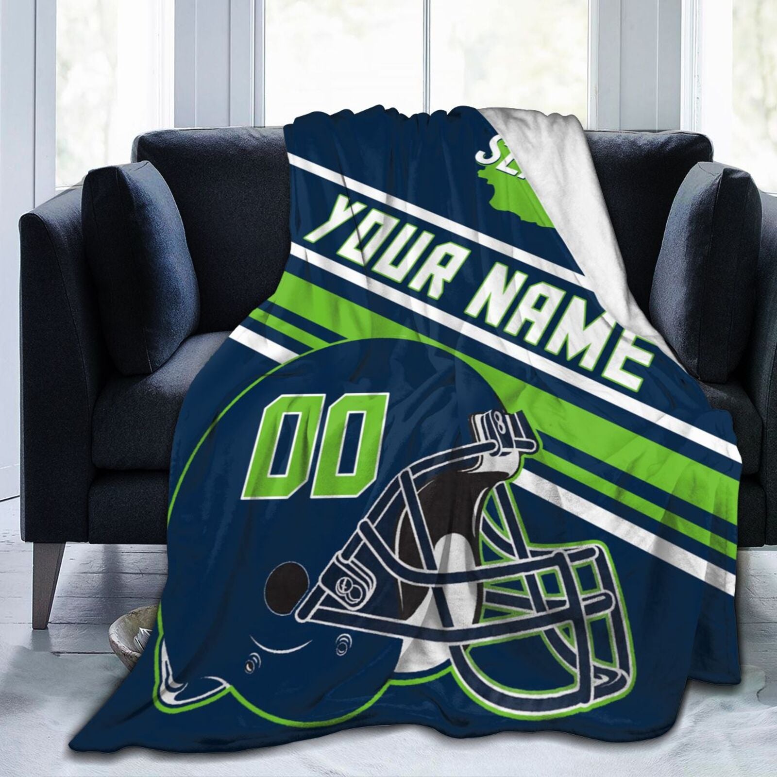 Custom Football City Map Seattle Fleece Throw Blanket Name Number for Fans Gifts