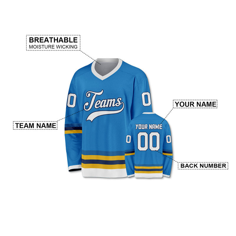 Custom Blue White-Gold Navy Authentic Hockey Jersey