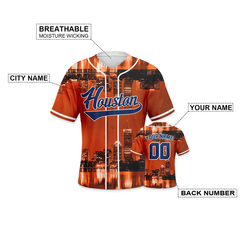 Custom 3D Night View Orange Navy-White Authentic Baseball Silhouette Jersey