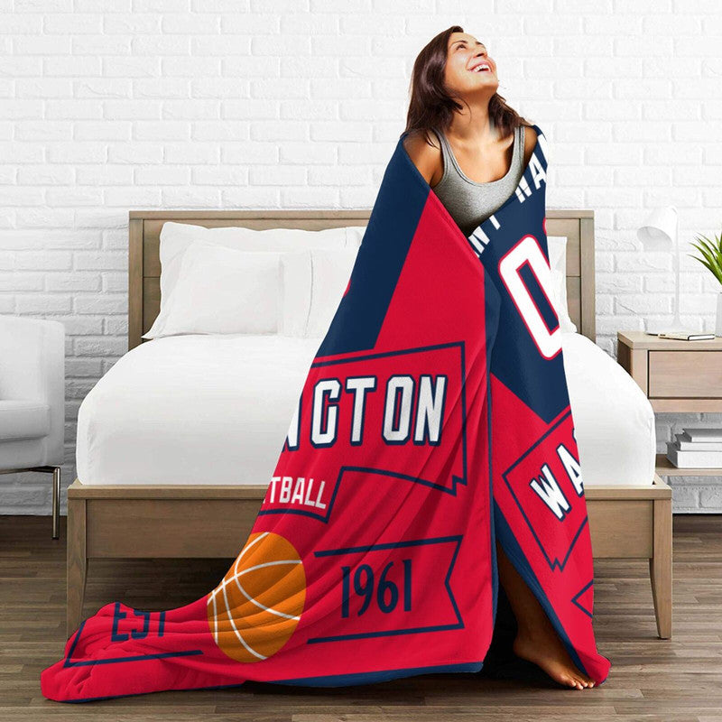 Custom Basketball Washington  Fleece Throw Blanket With Name Number for Fans Gifts