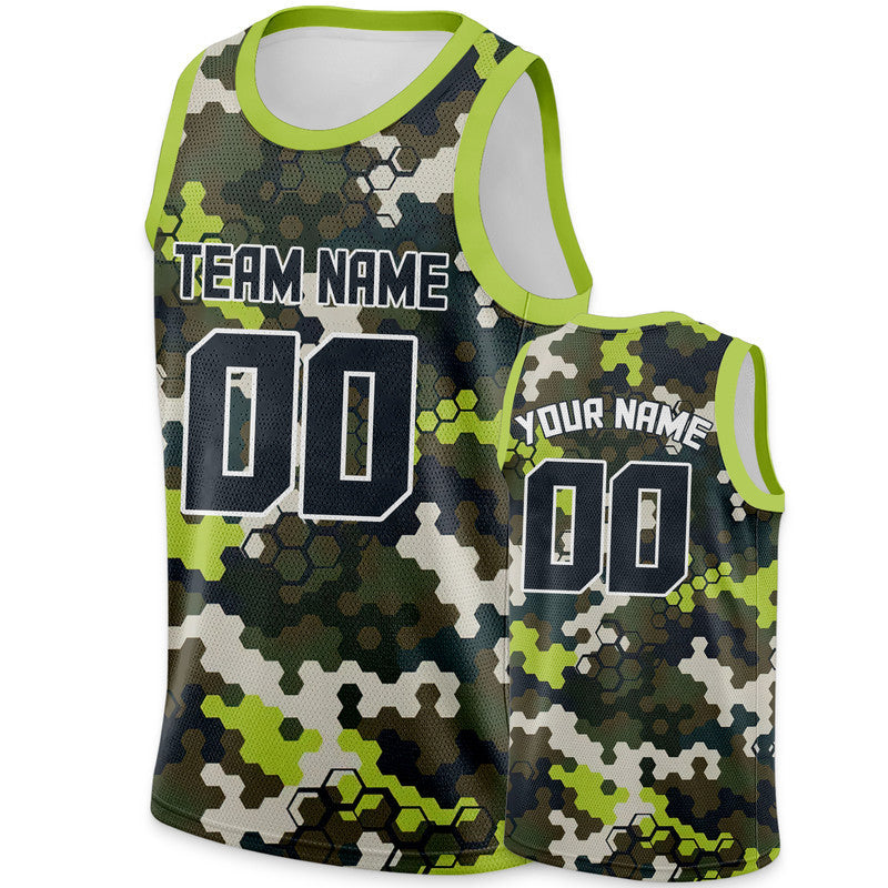 Custom Camo Balck-Neon Green Polygon Authentic Salute To Service Basketball Jersey