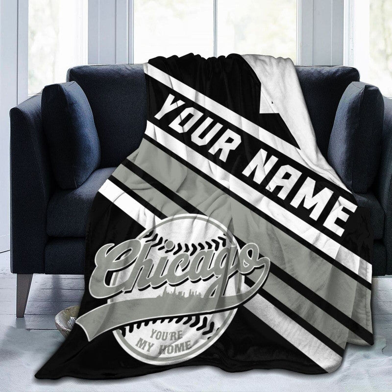Custom Baseball Chicago   Fleece Throw Blanket With Name Number for Fans Gifts1