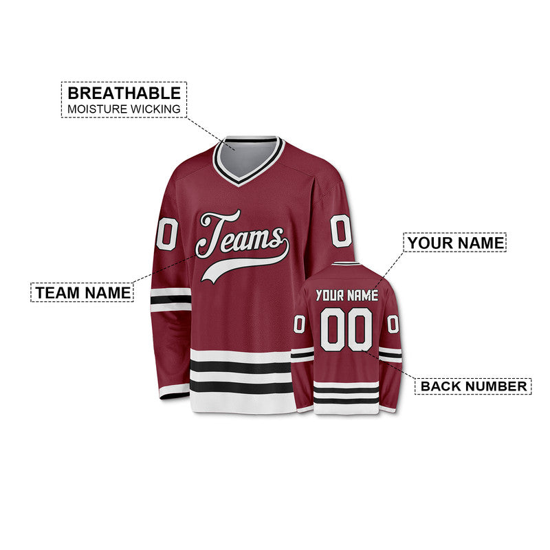 Custom Crimson White-Black Authentic Hockey Jersey