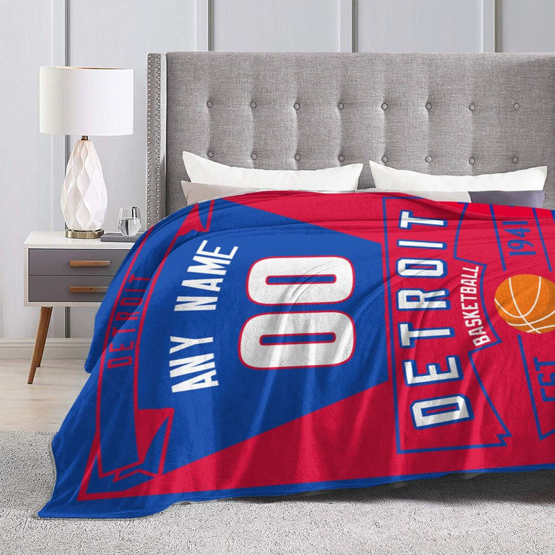 Custom Basketball Detroit  Fleece Throw Blanket With Name Number for Fans Gifts