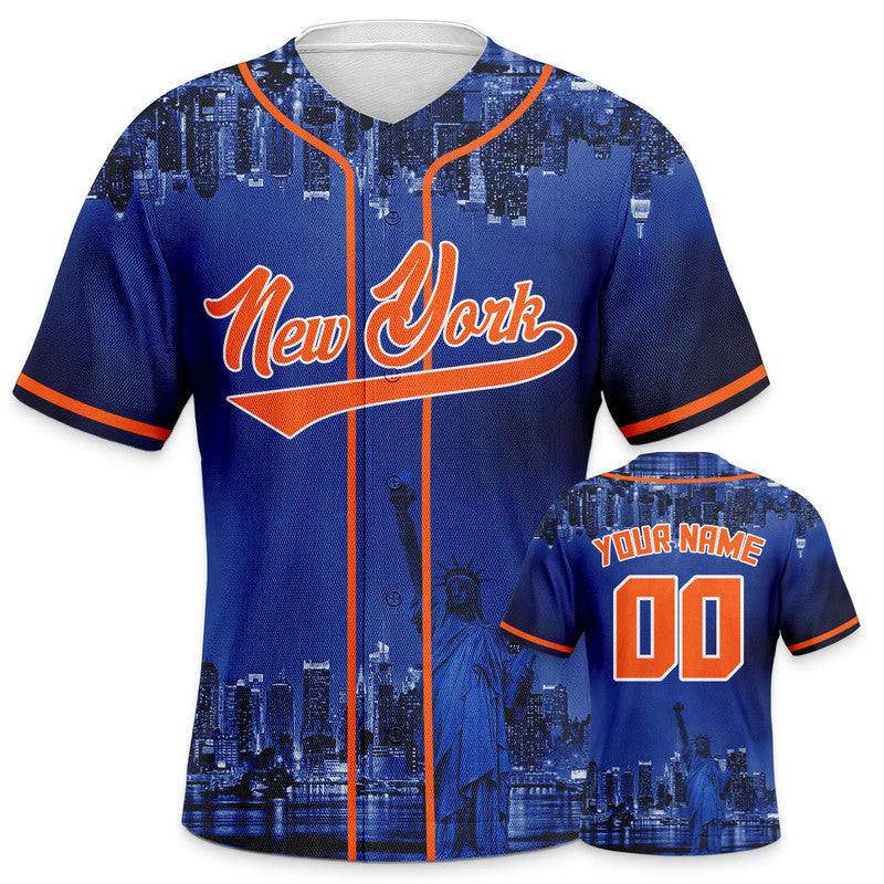 Custom 3D Night View Royal Orange Authentic Baseball Silhouette Jersey