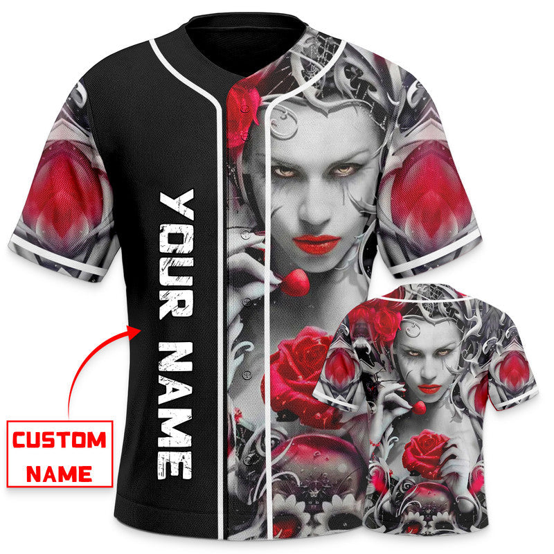 Beautiful Rose Queen Sugar Skull Custom Baseball Jersey