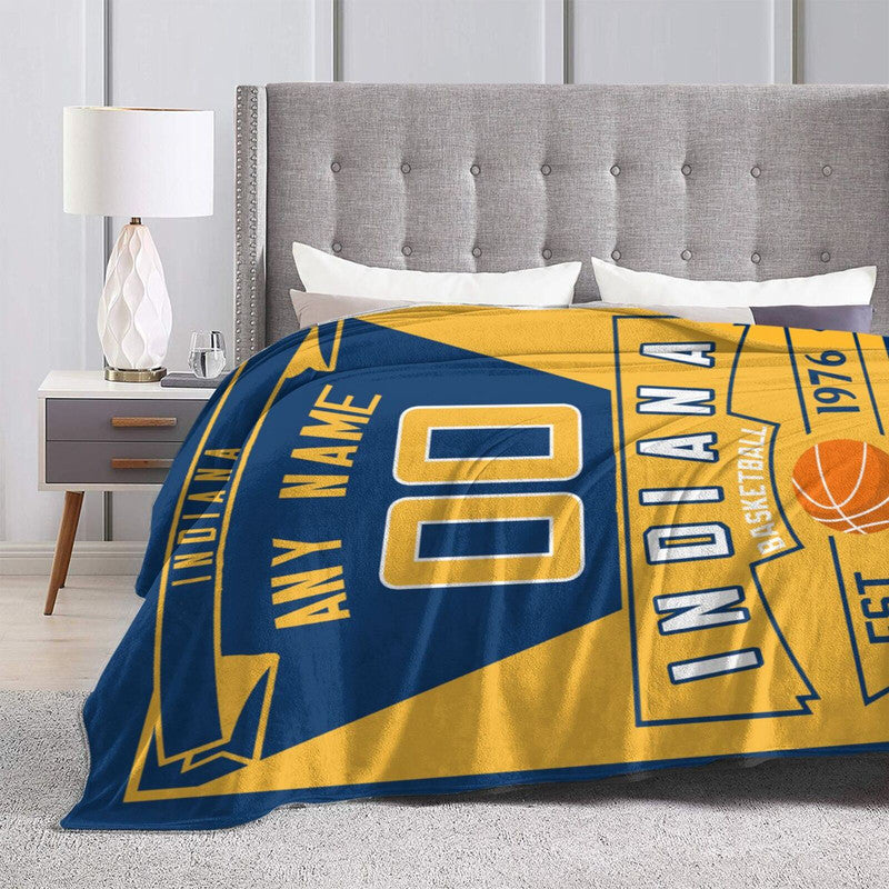 Custom Basketball Indiana  Fleece Throw Blanket With Name Number for Fans Gifts