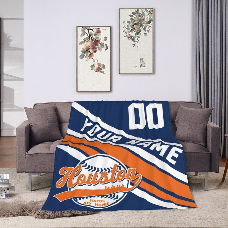 Custom Baseball Houston   Fleece Throw Blanket With Name Number for Fans Gifts