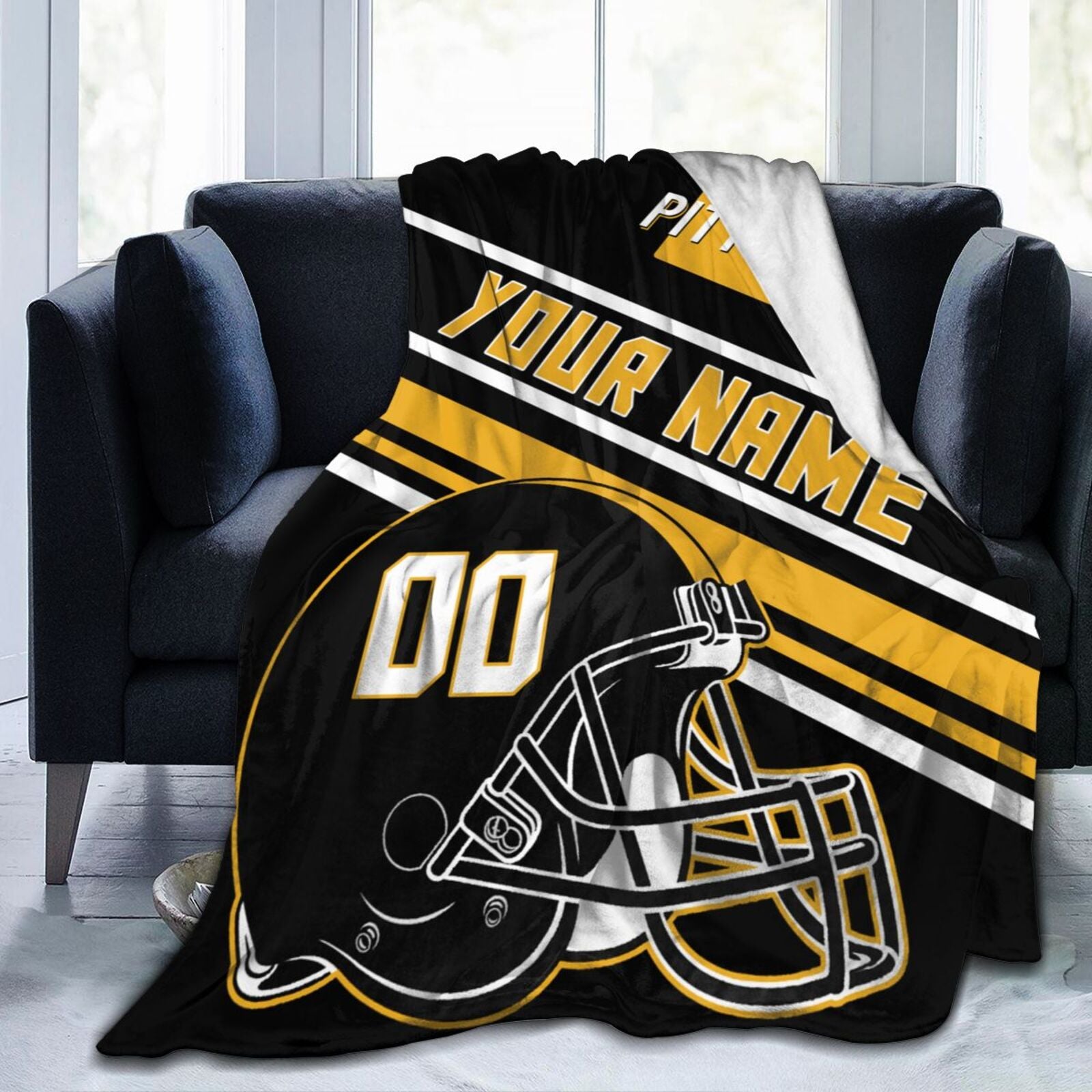 Custom Football City Map Pittsburgh Fleece Throw Blanket Name Number for Fans Gifts