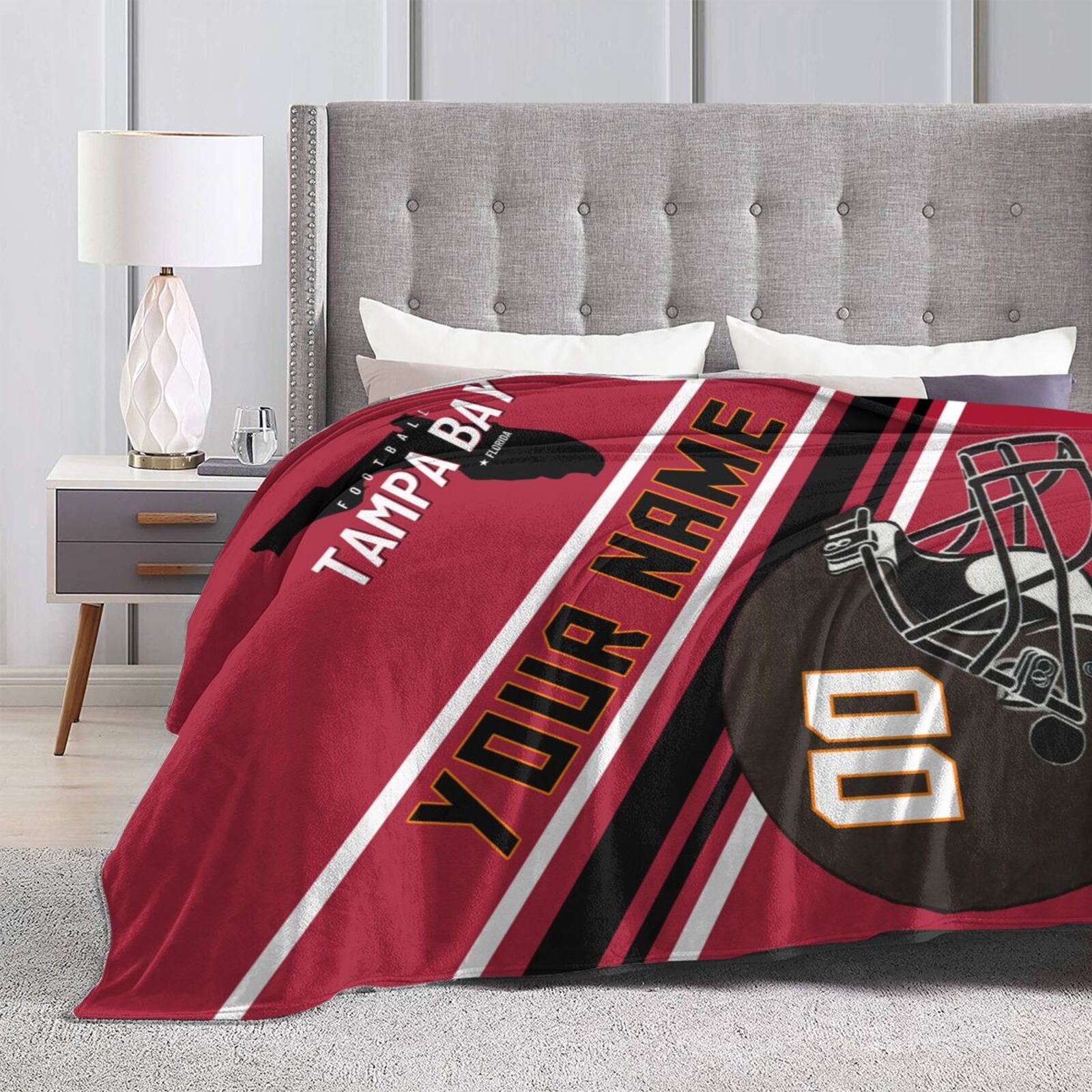 Custom Football City Map Tampa Bay Fleece Throw Blanket Name Number for Fans Gifts