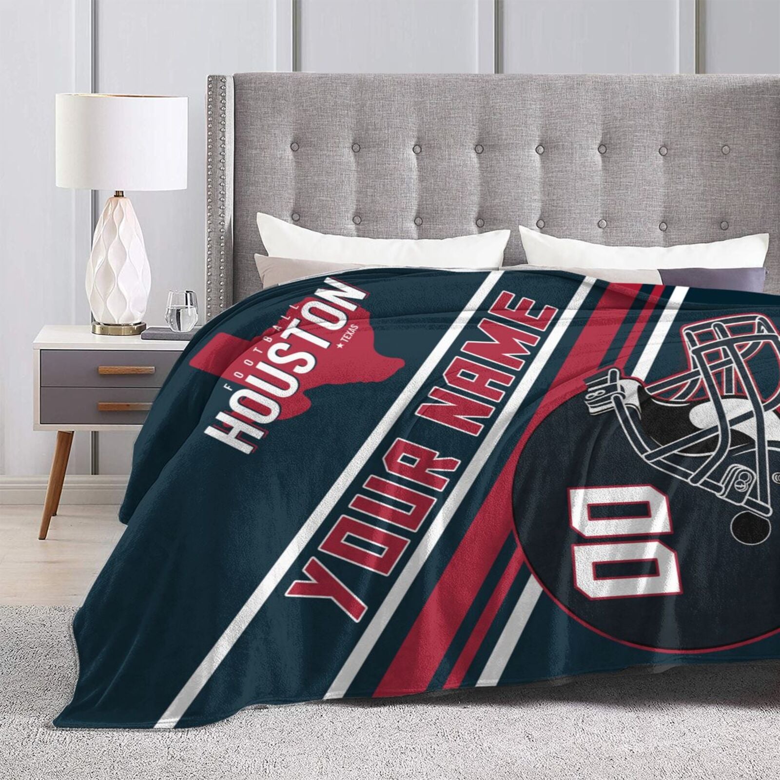 Custom Football City Map Houston Fleece Throw Blanket Name Number for Fans Gifts