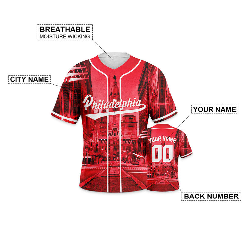 Custom 3D Night View Red White Authentic Baseball Silhouette Jersey
