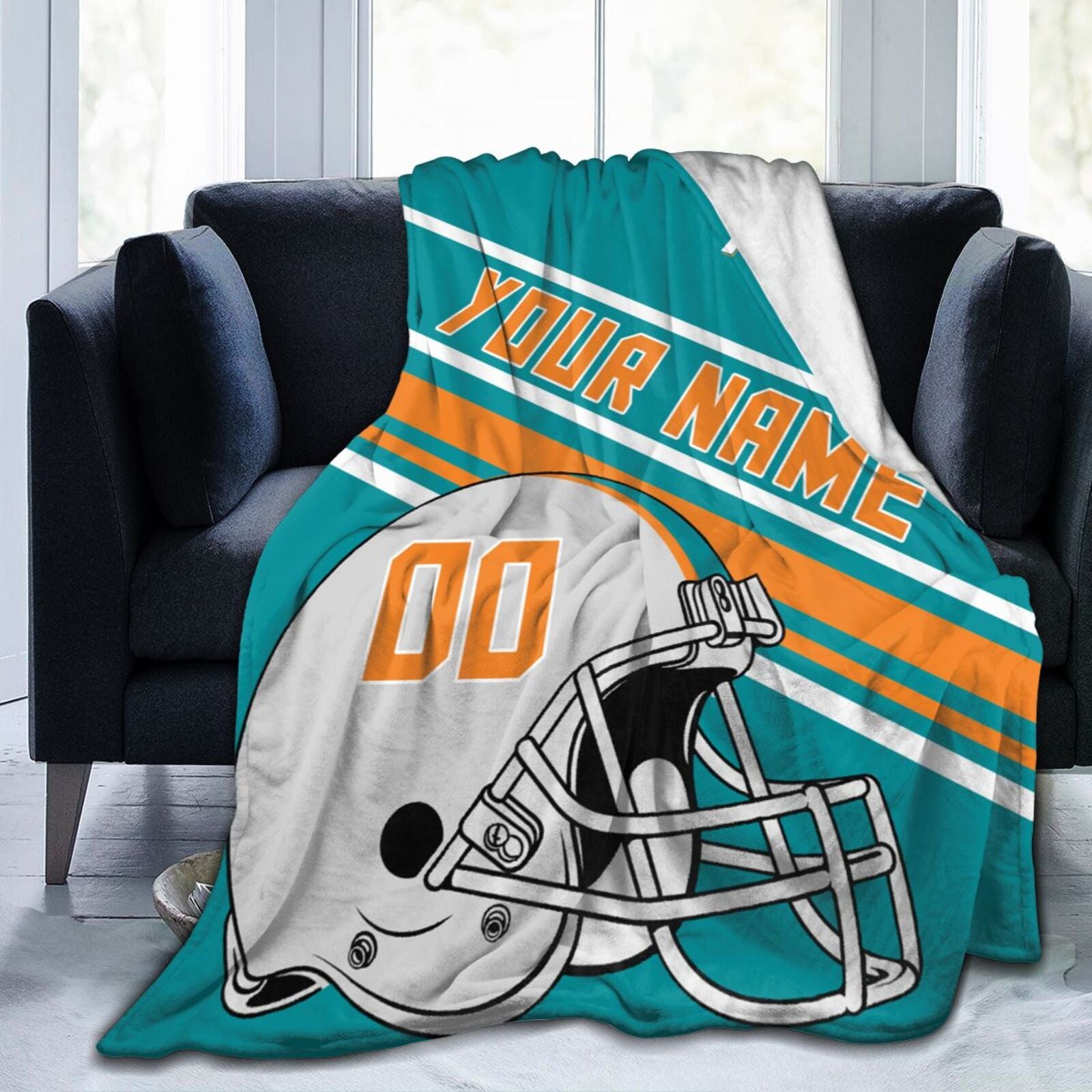 Custom Football City Map Miami Fleece Throw Blanket Name Number for Fans Gifts1
