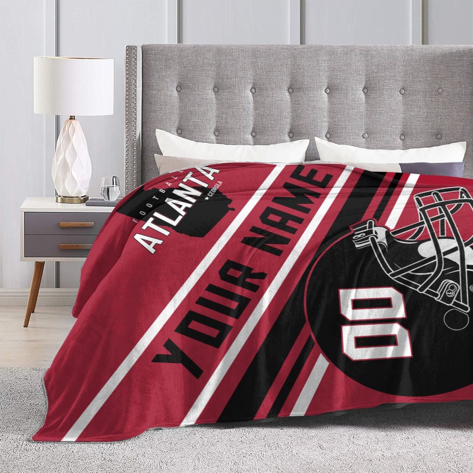 Custom Football City Map Atlanta Fleece Throw Blanket Name Number for Fans Gifts