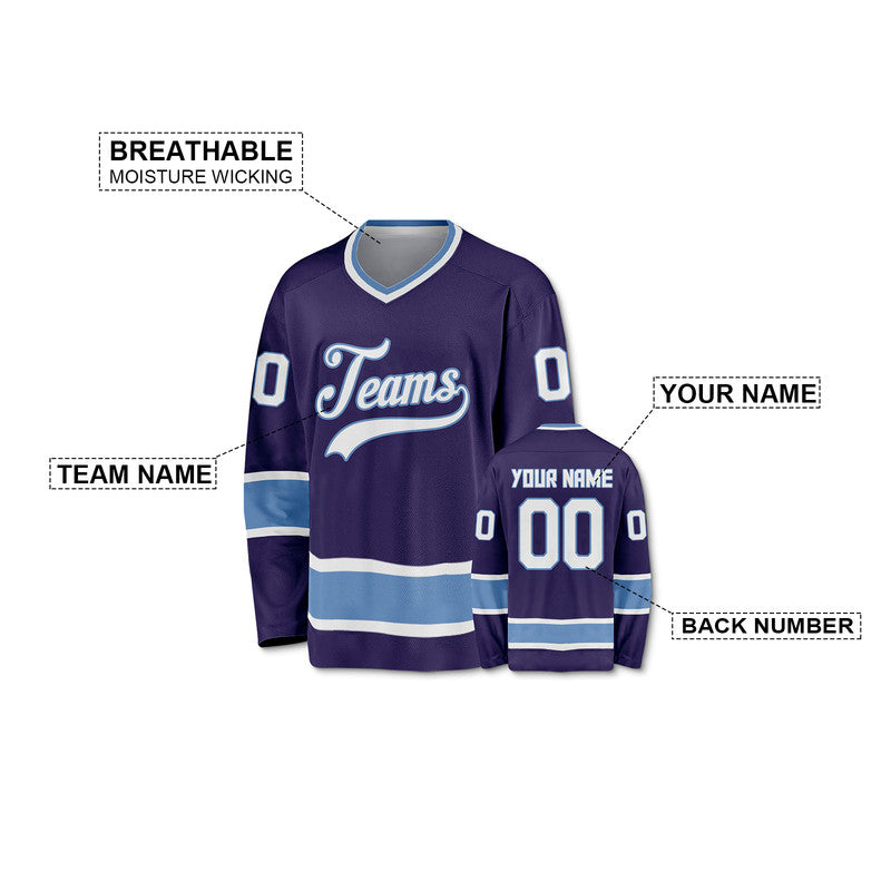 Custom Purple Light Blue-White Authentic Hockey Jersey