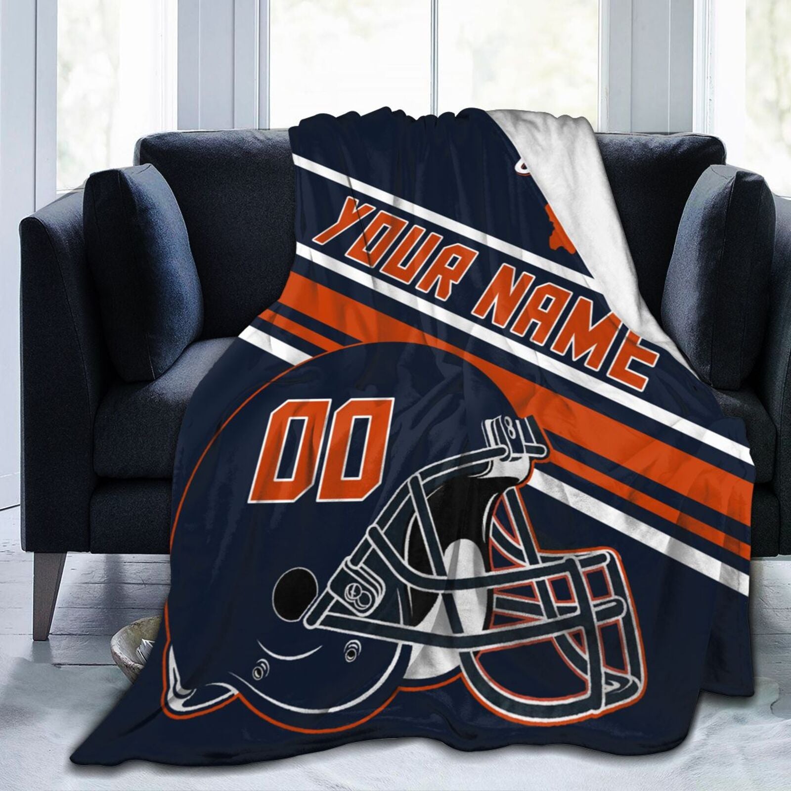 Custom Football City Map Chicago Fleece Throw Blanket Name Number for Fans Gifts