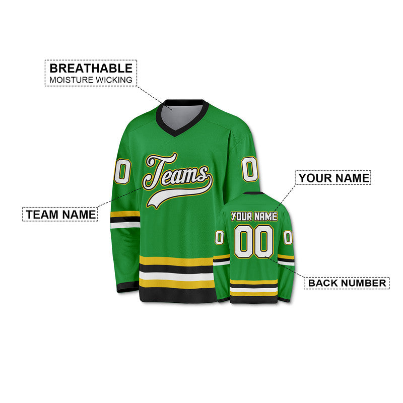 Custom Green White-Black Gold Authentic Hockey Jersey