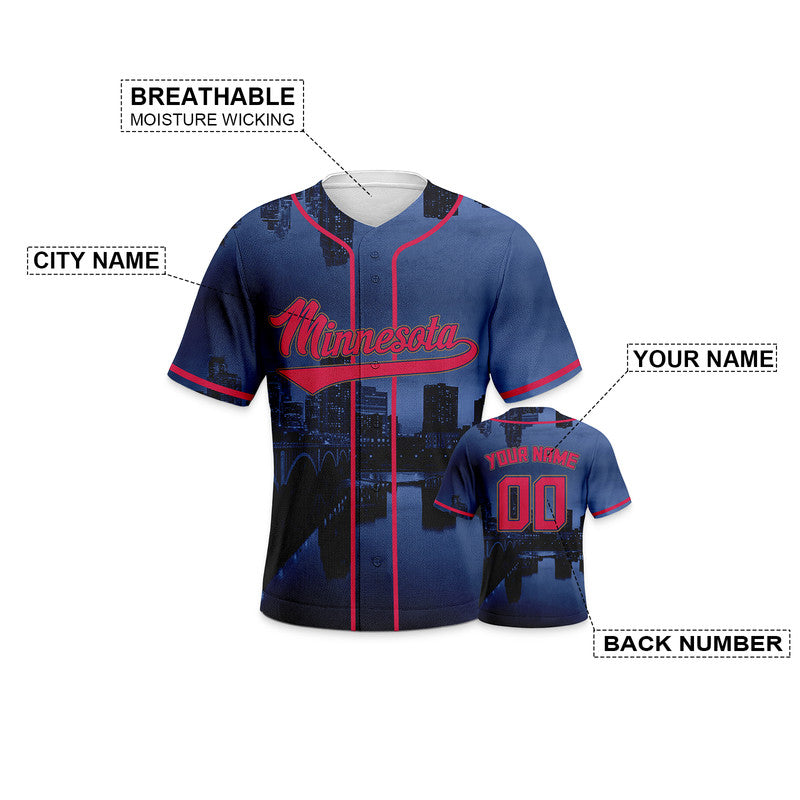 Custom 3D Night View Navy Red Authentic Baseball Silhouette Jersey
