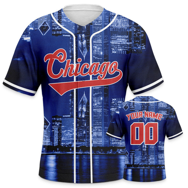 Custom 3D Night View Royal Red-White Authentic Baseball Silhouette Jersey