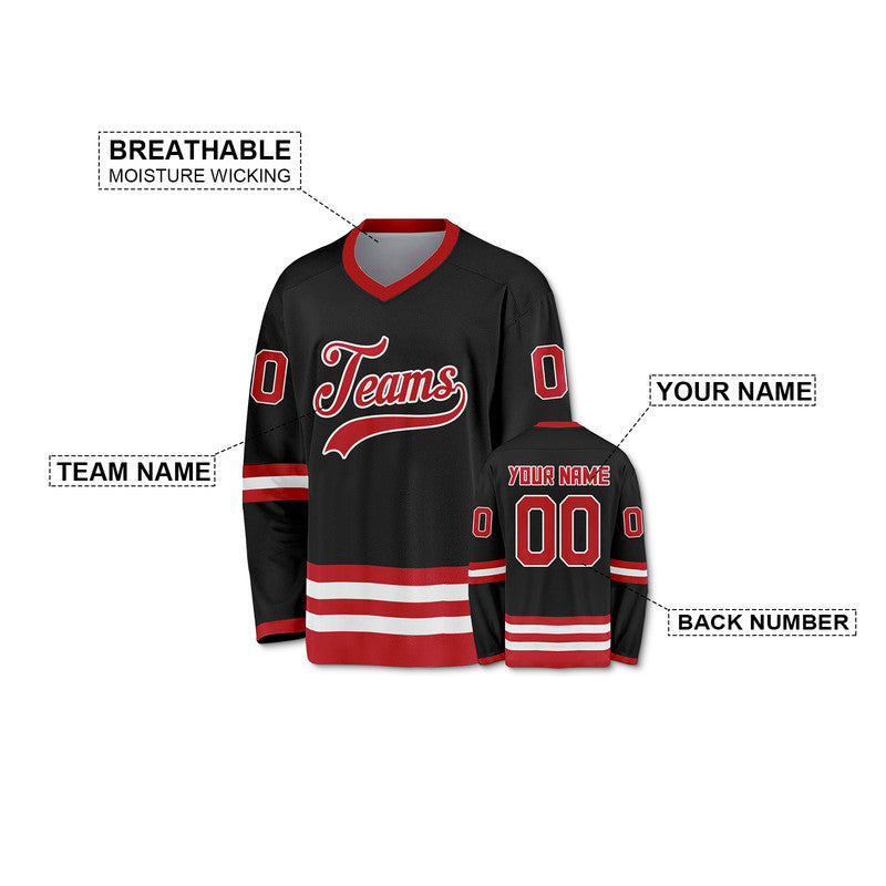 Custom Black Red-White Authentic Hockey Jersey