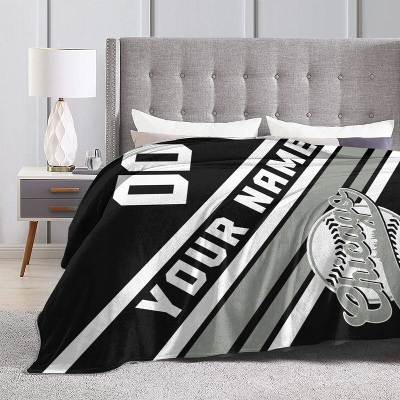 Custom Baseball Chicago   Fleece Throw Blanket With Name Number for Fans Gifts1