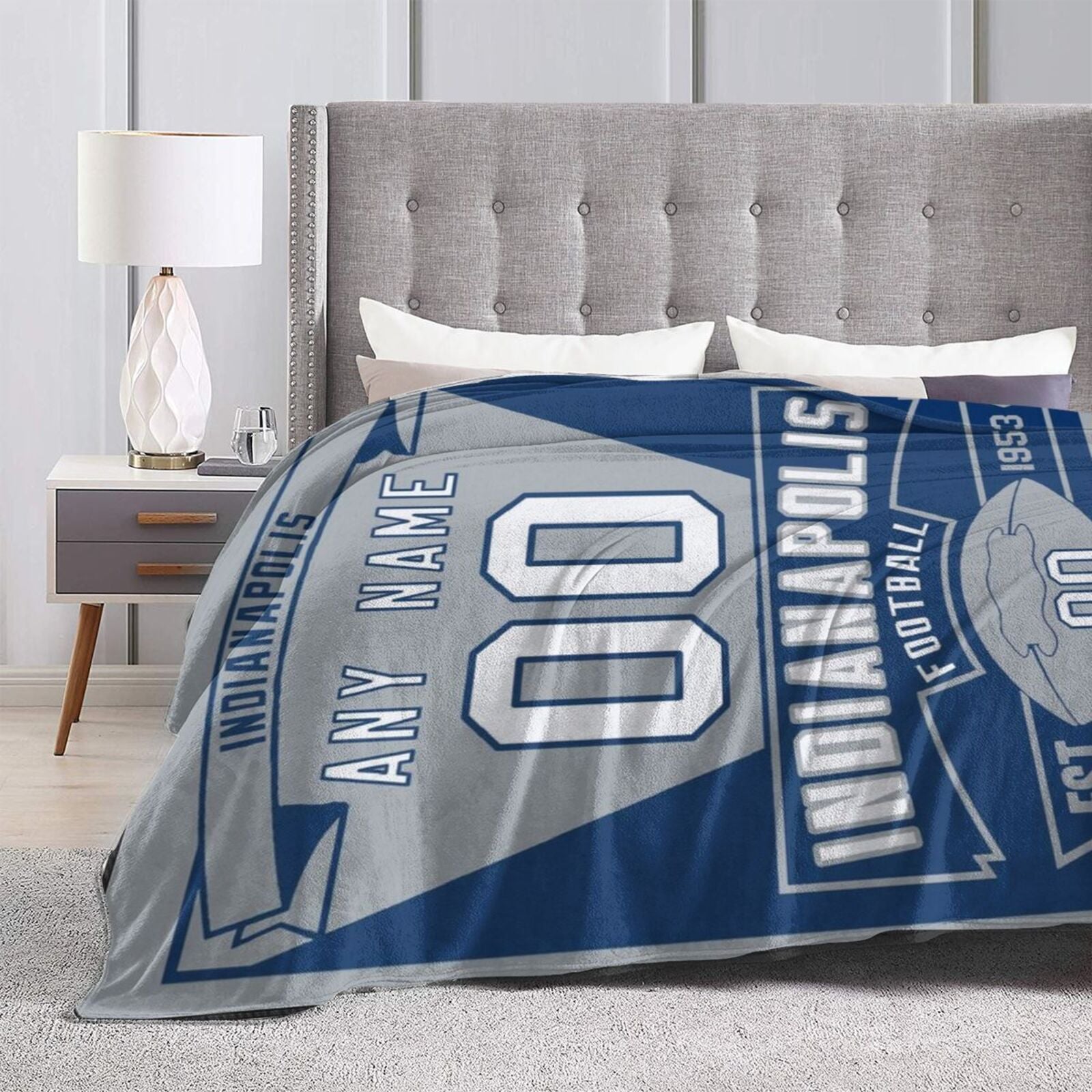 Custom Football City Indianapolis Fleece Throw Blanket With Name Number for Fans Gifts