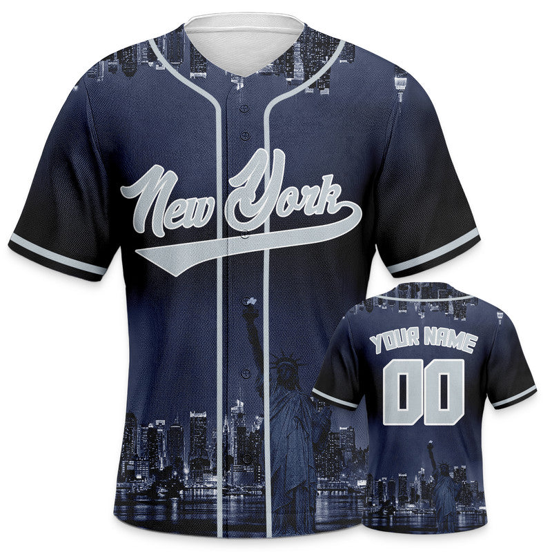 Custom 3D Night View Navy Gray-White Authentic Baseball Silhouette Jersey